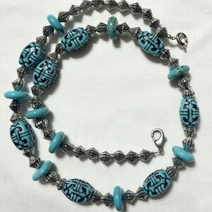 Turquoise and Silver Beaded Necklace